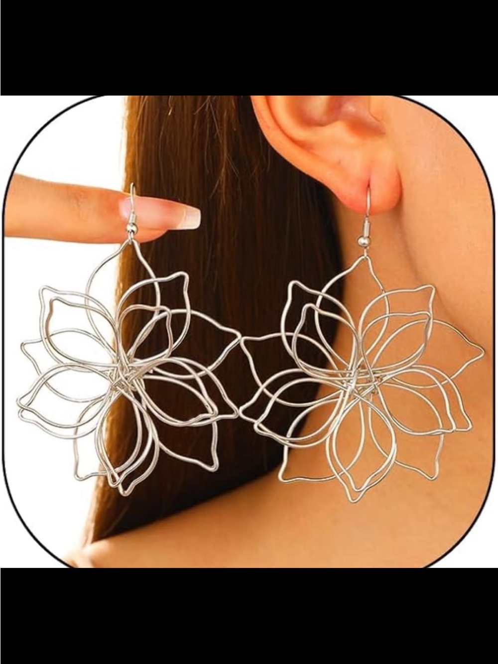 SHEIN Silver Floral Wireframe Drop Earrings
